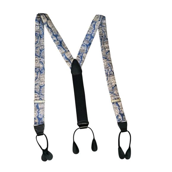Jos. A. Bank Y-shaped Y-Shaped Paisley Print Tan Blue Adjustable Suspenders - Picture 5 of 6